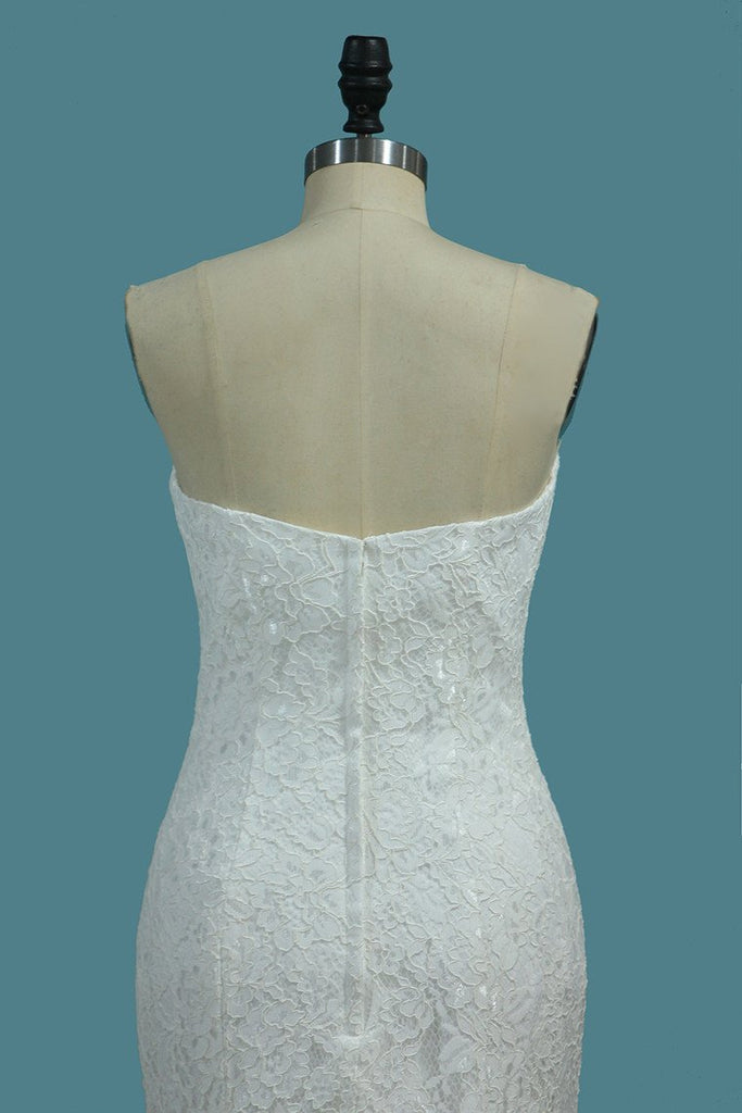 Charming Lace Mermaid Sweetheart Sweep Train Wedding Dresses PDE72