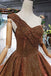 Brown One Shoulder Lace Up Back Sequins Beads Prom Dresses PDL19