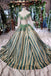 Elegant Scoop Long Sleeves Lace Up Back Sweep Train Prom Dresses PDL22