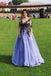 A Line Long SLeeves Blue Lace Appliques Prom Dresses PDP84