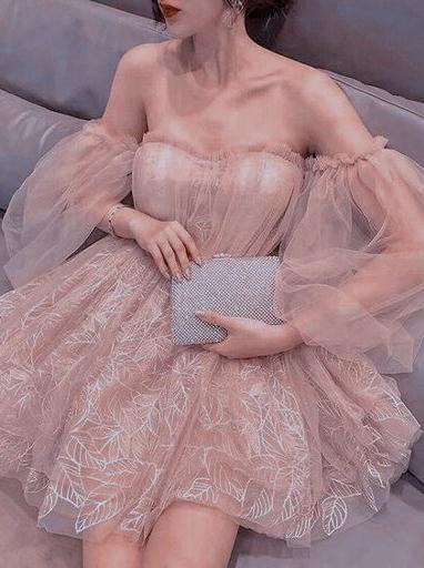 slim fit dress slacks Sparkly Puff Long Sleeves Short Off the Shoulder Lace Homecoming Dress –  trendtydresses