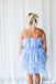 Cute A Line Blue Tulle Tiered Strapless Short Prom Dresses, Homecoming Dress OMH0218