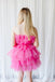 Cute A Line Blue Tulle Tiered Strapless Short Prom Dresses, Homecoming Dress OMH0218