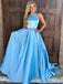 A-line long prom dresses ice blue simple evening dress with beading mg172