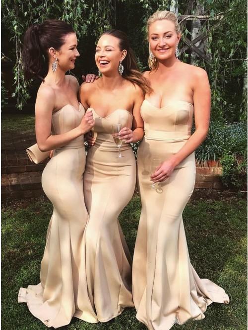 Mermaid Sweetheart Sweep Train Cheap Long Bridesmaid Dress PDR27