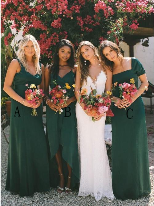 A-Line Dark Green Chiffon Long Cheap Bridesmaid Dresses PDS47