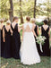 A-Line Round Neck Floor-Length Navy Blue Chiffon Bridesmaid Dress PDR93