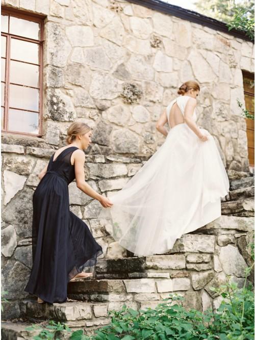 A-Line Round Neck Floor-Length Navy Blue Chiffon Bridesmaid Dress PDR93