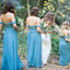 A-Line Off-the-Shoulder Sky Blue Chiffon Long Bridesmaid Dresses PDG60