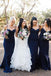 Mermaid Spaghetti Straps Sweep Train Navy Blue Long Bridesmaid Dress PDR25