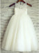 A-Line Round Neck White Tulle Flower Girl Dress with Lace PDP25