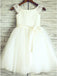 A-Line Round Neck White Flower Girl Dress with Sash Lace PDP26
