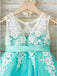 A-Line Round Neck Mint Tulle Flower Girl Dress with Appliques PDP27