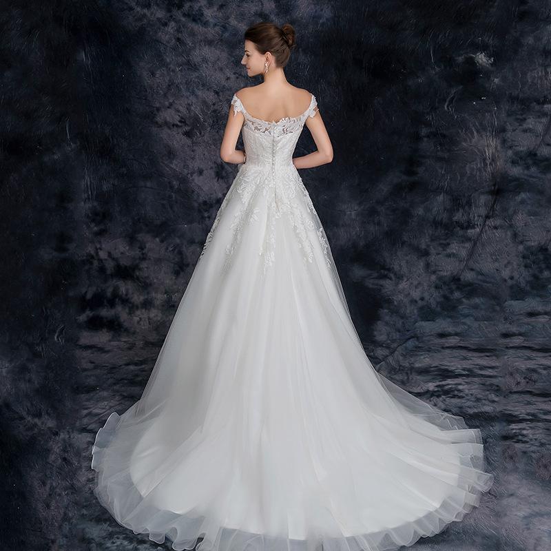 A Line Off the Shoulder Appliques Tulle Long Wedding Dress, Bridal Dresses PDQ26