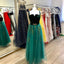 A Line Green and Black Tulle Prom Dresses, Charming Appliques Formal Dress PDI13