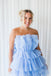Cute A Line Blue Tulle Tiered Strapless Short Prom Dresses, Homecoming Dress OMH0218