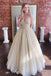 Simple A Line Spaghetti Straps V Neck Sequins Long Prom Dresses, Tulle Formal Dresses PD139
