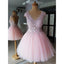 Pink V Neck Lace Appliques Homecoming Dress, A-Line Short Prom Dress PDO69