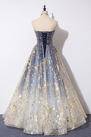 Unique A Line Strapless Ombre Long Prom Dress Stunning Party Dresses PDS59