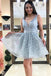 Sparkle Fitted Short Light Sky Blue V Neck A Line Homecoming Dress PDO60
