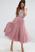 Jewel Neck Tea Length Dusty Rose A Line Homecoming Dress PDO24