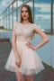 Jewel Neck Lace Top Tulle Cap Sleeves Homecoming Dress PDN38