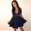 A-Line Short Tiered Navy Blue Sexy Homecoming Dress with Appliques PPD23