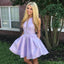 A-Line Above-Knee Lilac Satin Printed Homecoming Dress with Pockets PPD15