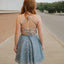 A-Line Spaghetti Straps Backless Blue Lace Homecoming Dress PPD13
