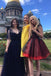 Cap Sleeves Black Lace Appliques Red Homecoming Dress PDO31