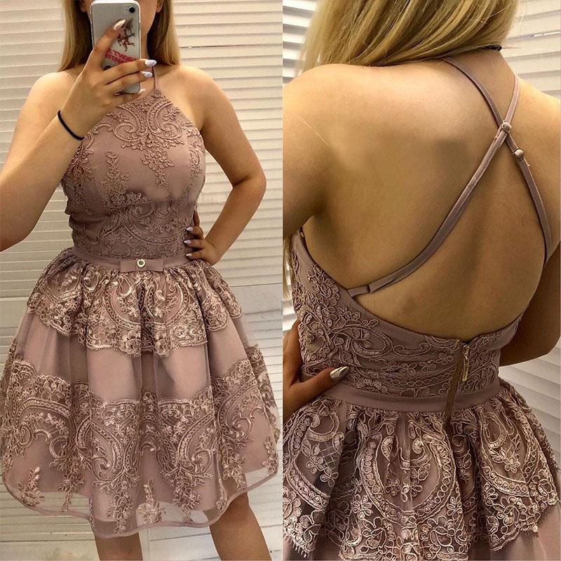 A-Line Criss Cross Straps Back Homecoming Dress With Appliques PPD12