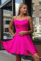 Fancy Spaghetti Straps Fuchsia Above Knee Split Homecoming Dress PDO34