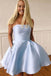 Elegant Strapless Pink Satin Homecoming Dress with Beading Pockets PDO40