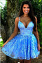 A Line Spaghetti Straps Blue Homecoming Dress With Appliques PDO35