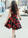 A-Line Cross V-Neck Above Knee Floral Satin Homecoming Dresses PDO44