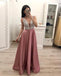 A Line Beading Satin Prom Dresses, V Neck Sleeveless Cheap Prom Dress PDI16