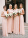 Cheap Crew Sleeveless Chiffon Round Neck Pearl Pink Long Bridesmaid Dresses BD12