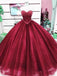 Tulle burgundy sparkle sweetheart prom dress ball gown with beaded quinceanera dress mg253