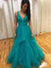 A-line v-neck prom dresses backless tiered skirt evening dress mg183