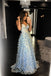 Charming A Line Light Blue Spaghetti Straps Long Prom Dress PDP81