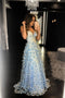 Charming A Line Light Blue Spaghetti Straps Long Prom Dress PDP81