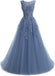A Line Round Neck Lace Appliques Floor Length Prom Dresses PDR11