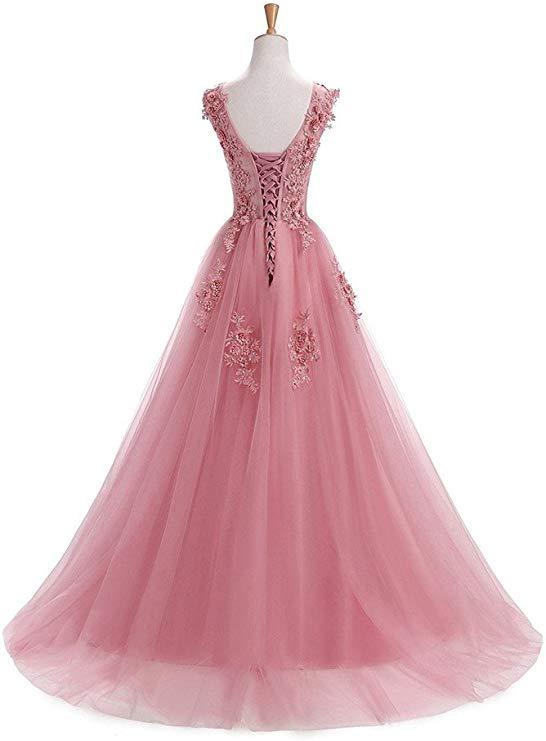 A Line Round Neck Lace Appliques Floor Length Prom Dresses PDR11