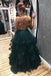 Dark green tulle backless prom dresses, long evening dress mg178