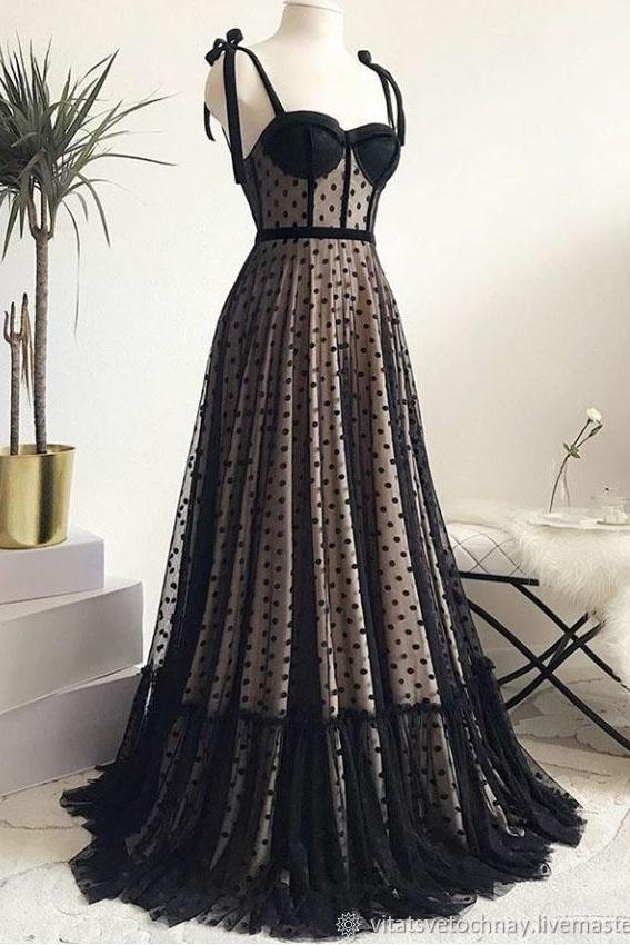 Vintage Spaghetti Straps Black A Line Long Prom Dress Formal Evening D trendtydresses Vintage Spaghetti Straps Black A Line Long Prom Dress Formal Evening D trendtydresses