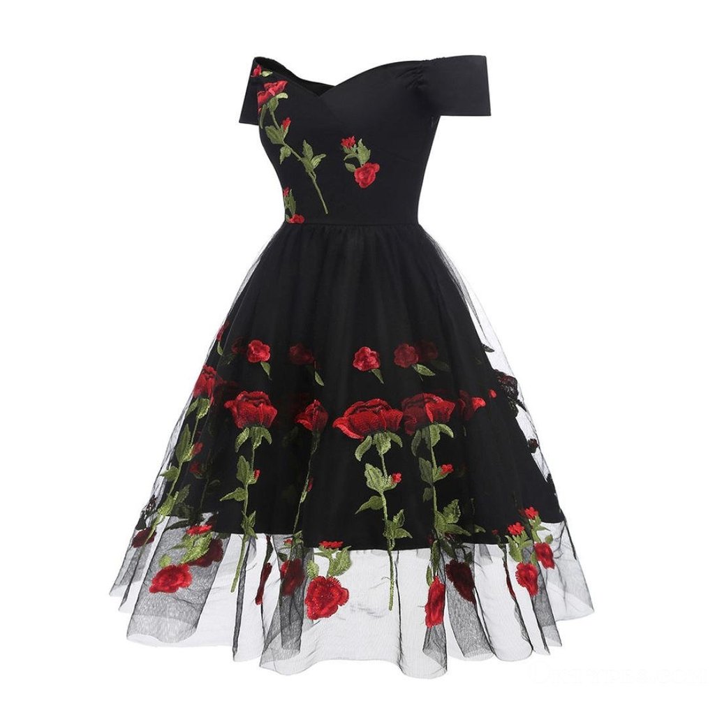 Charming Off the Shoulder Tulle Black Homecoming Dresses with Flowers PDO45