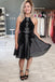 Halter Black Short Black Homecoming Dress with Appliques PDO25