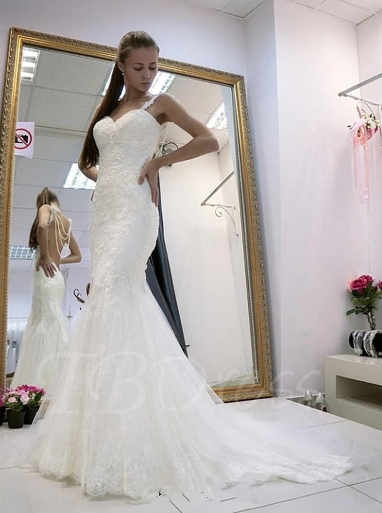 Spaghetti straps backless wedding dresses mermaid bridal dresses mg685