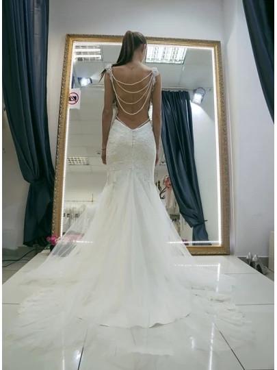 Spaghetti straps backless wedding dresses mermaid bridal dresses mg685