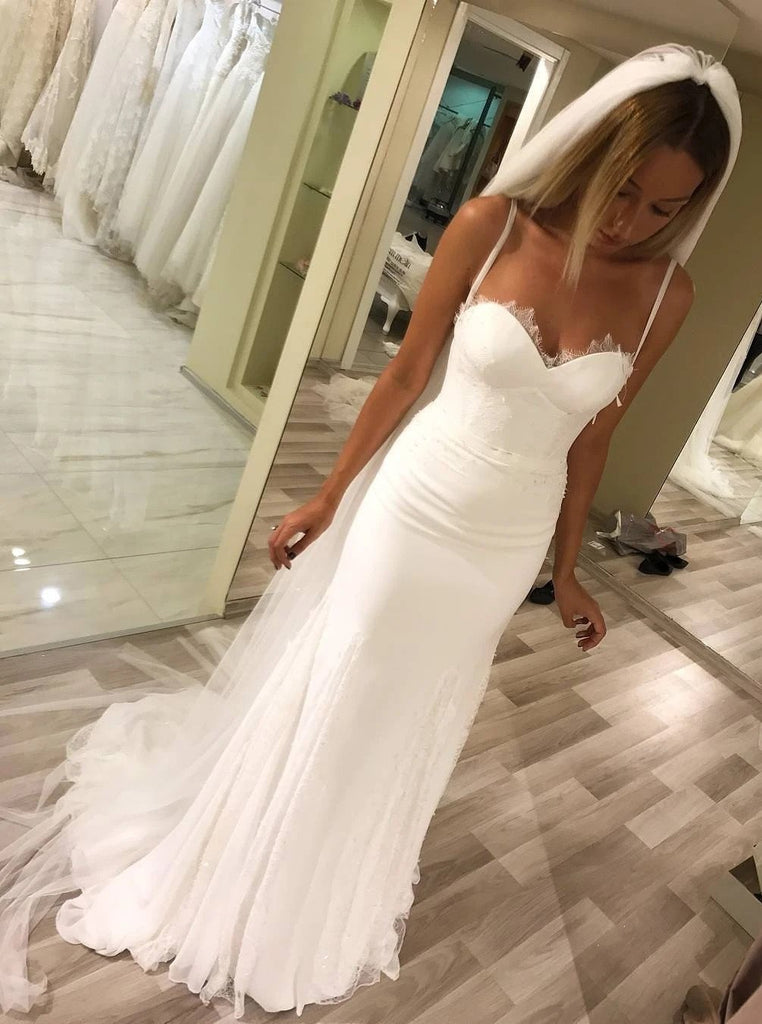 Elegant Spaghetti Straps Mermaid Sweetheart Sheath Wedding Dresses Long Bridal Dresses WD27